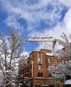 The historic Hotel Monte Vista that sits across from Click